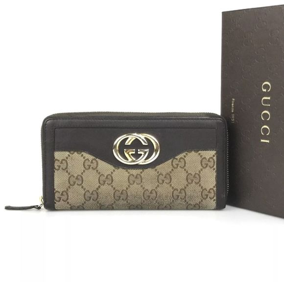 GUCCI WALLET ROUND ZIP GG Canvas Leather Brown 308012 0416 Authentic - Picture 12 of 12